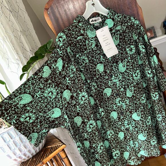 Vintage we be bop women’s 4x tunic top button up Hawaiian teal - Picture 6 of 12